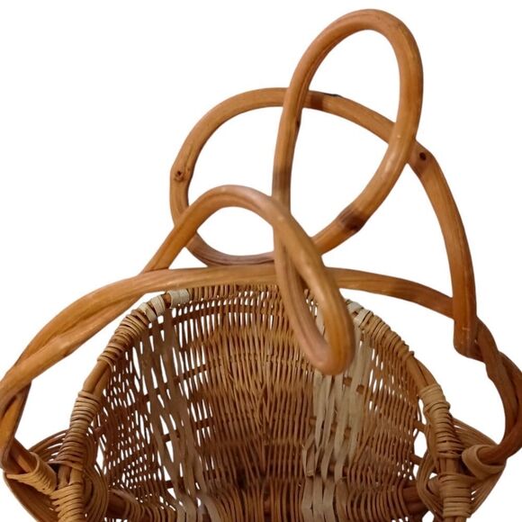Vintage Buttocks Basket Twisted Willow Handle Eye Of God Handwoven Farmhouse - Picture 6 of 16